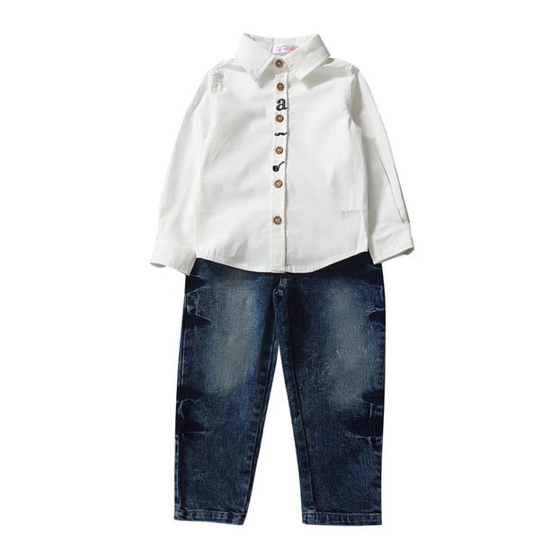 Niños Niños Niños Camisa De Algodón De Manga Larga Tops Jeans Pantalones Ropa Outfit-119316.03 Likrtyny Caballero