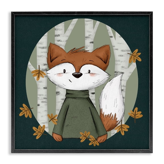 Stupell Industries Autumnal Fox & Birch Trees Animals Painting Black Framed Art Print Wall Art, 12 x 12