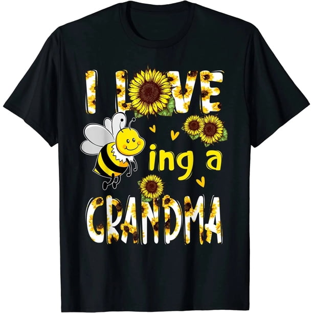 Playera para Mujer Regalo del Día de la Madre Me Encanta Ser Abuela Girasol Abeja Casual Manga Corta Negra 3XL