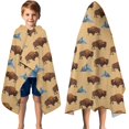 thumbnail image 3 of Yellow Buffalo Mountain Pattern Hooded Bath Towel，50"x30" for Ages 3 To 12 Kids, Quick Dry Lightweight Soft Microfiber Hood Beach Towel Cover Up for Kids, 3 of 7