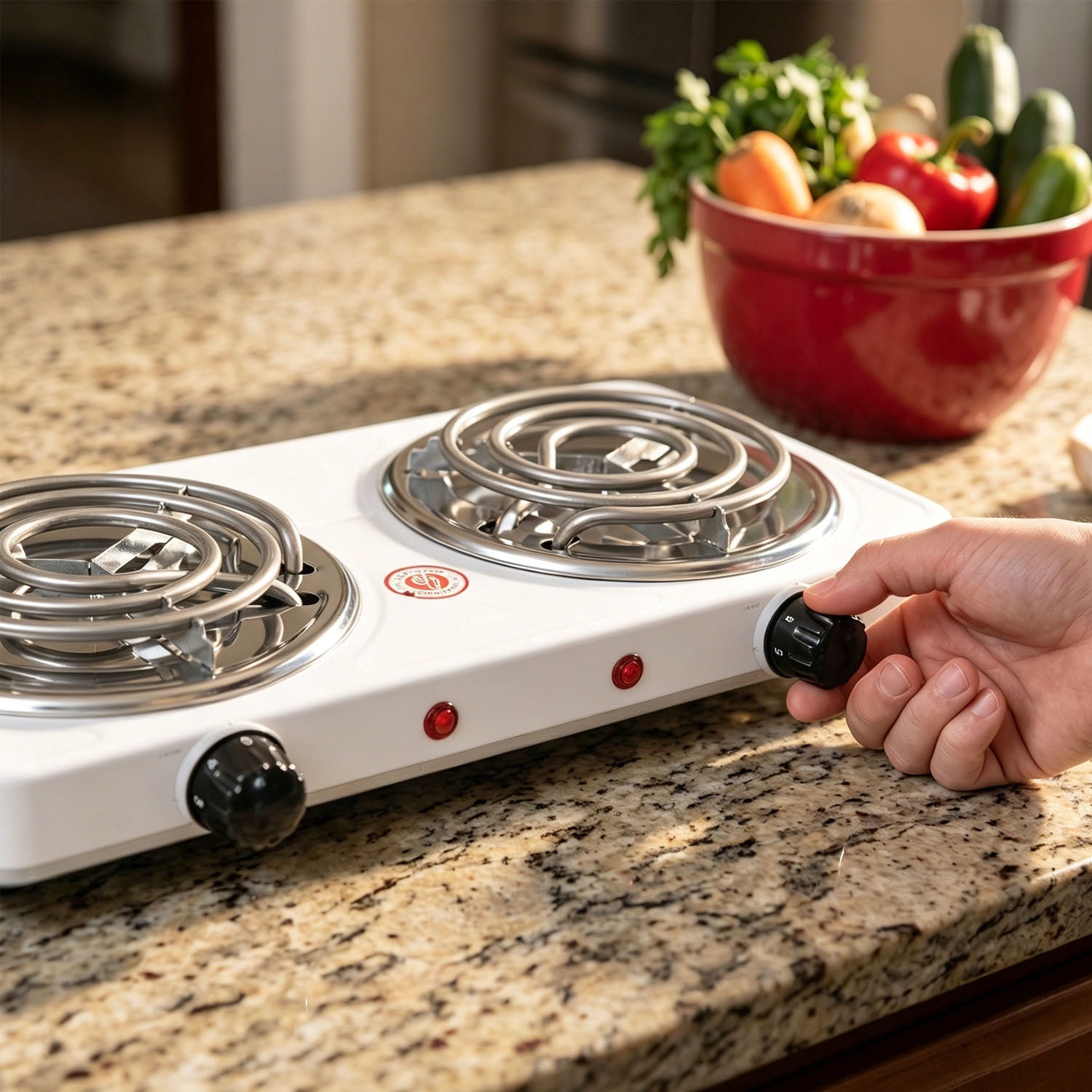 Hot Plate,Double Burner, 2000W Electric Stove Burner with 5 Levels Temperature Control, Countertop Double Coil Burner Cast Iron Cooktop for All Cookwares Home Camp RV White