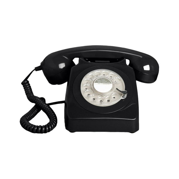 Teléfono de disco de estilo vintage, estilo antiguo, con timbre, teléfono fijo de estilo retro. Negro