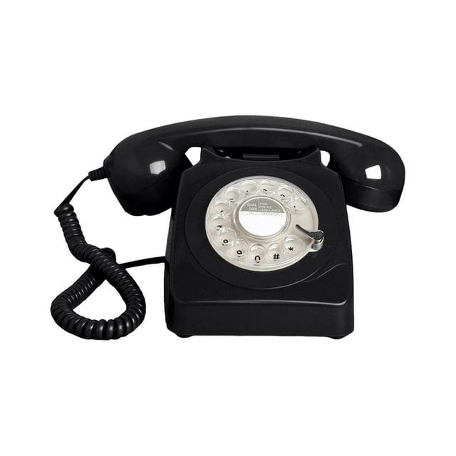 Teléfono de disco de estilo vintage, estilo antiguo, con timbre, teléfono fijo de estilo retro. Negro