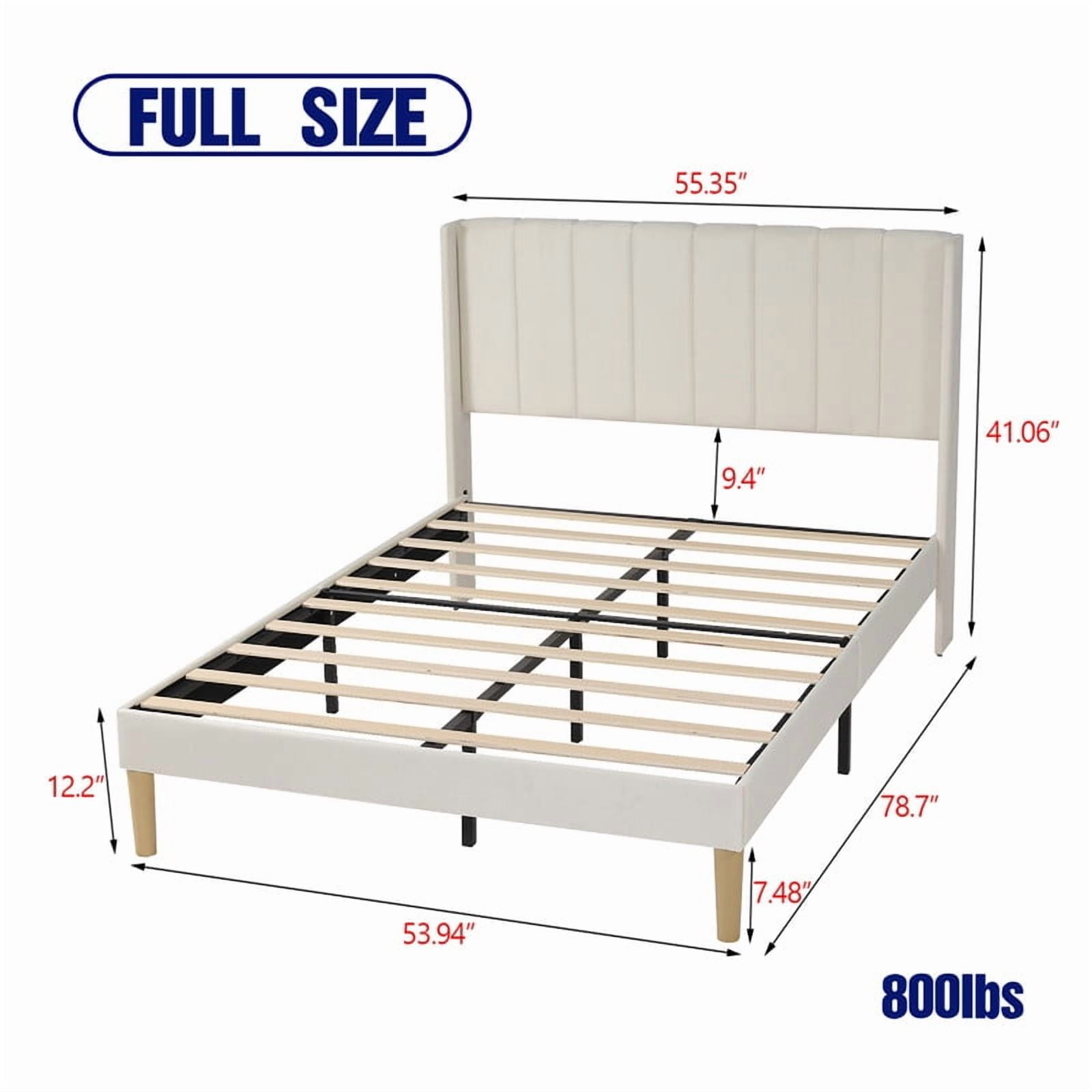 Caxkun Upholstered Platform Full Size Bed Frame with Wingback headboard Wooden Slats Support,Beige Velvet