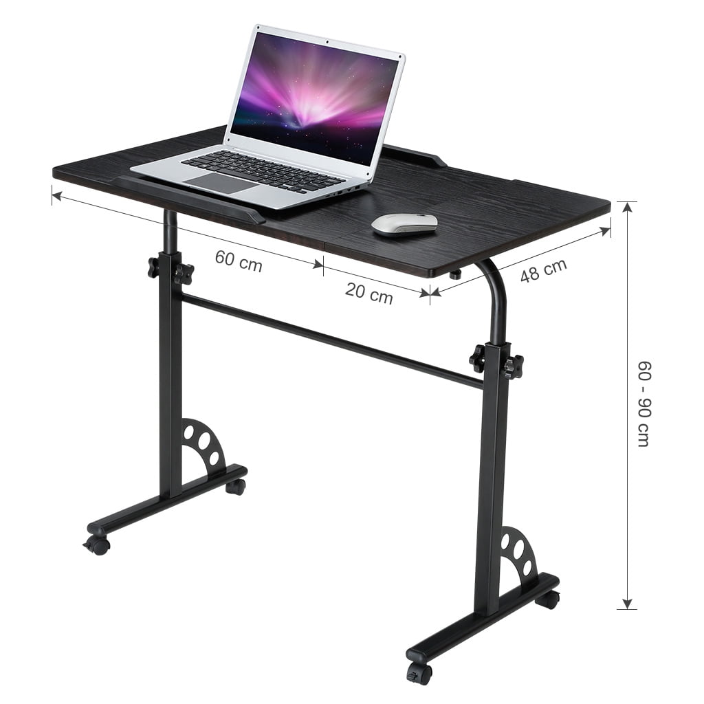 Langria Extra Large Tilting Wooden Rolling Laptop Desk Cart With Side Table Adjule Computer Workstation Black Walnut