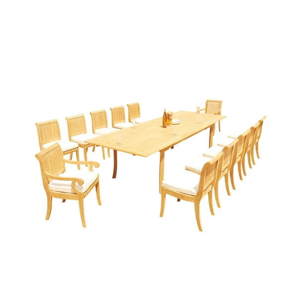 Grade-A Teak Dining Set: 12 Seater 13 Pc: 118" Rectangle Table And 12 Giva Chairs (2 Arm & 10 Armless Chairs) Outdoor Patio WholesaleTeak #51GV2413