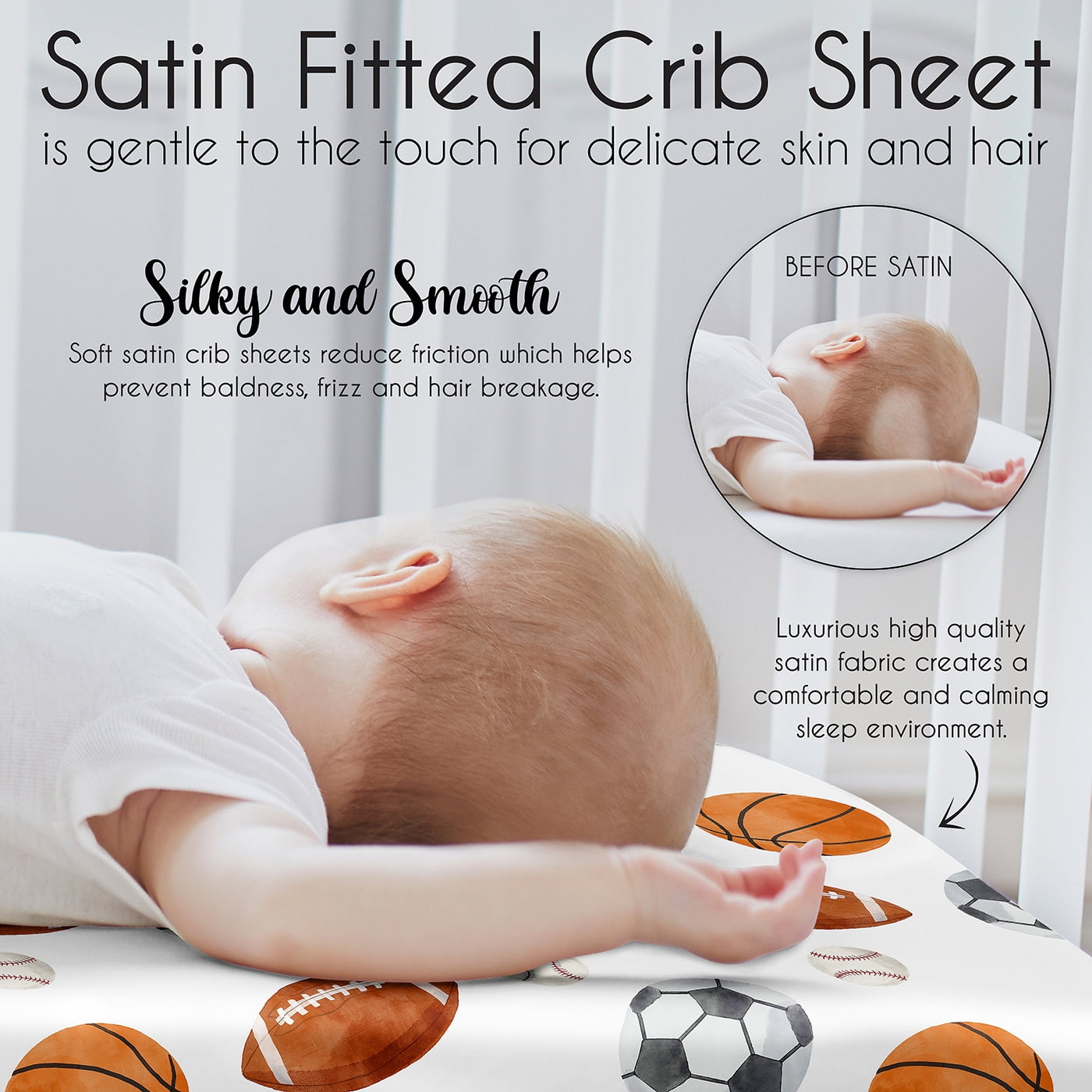 Sweet Jojo Designs Watercolor Sports Theme Boy Satin Fitted Crib Sheet