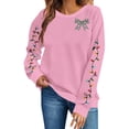 thumbnail image 2 of Nmnitkp Sweatshirt for Women Round Neck Merry Christmas Printed Long Sleeved Top Sweatshirts Pink #01,L, 2 of 5