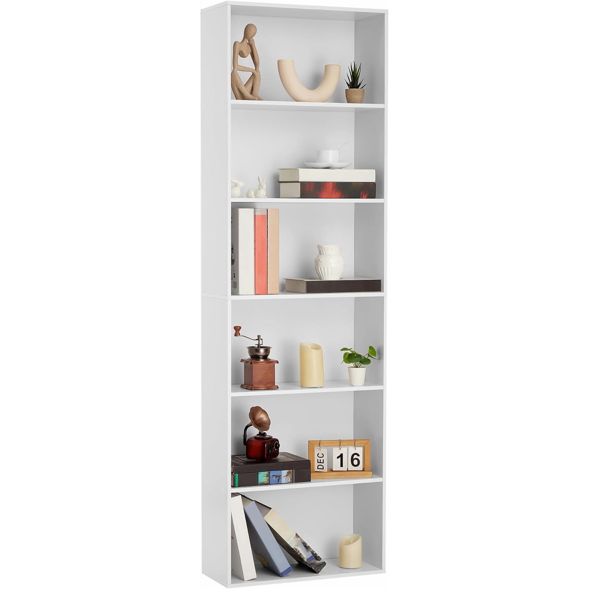 71In Tall 6 Tier Bookcase White Industrial Wooden Bookshelf with Open Storage Shelves White