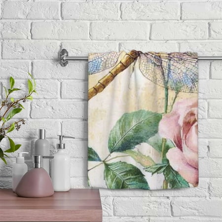 ZFLMY Dragonfly Flower Rose Modern Decorative Tea Towels 100% Polyester for Bathroom Hotel Gym and Spa Funny Kitchen Towels for Kitchens Bathrooms Showers 29.5x13.8 Inches 29.5x13.8in