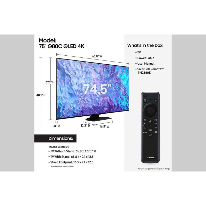 Samsung 75" Class Q80C QLED 4K UHD Smart TV (QN75Q80CAFXZA, 2023 Model) color options