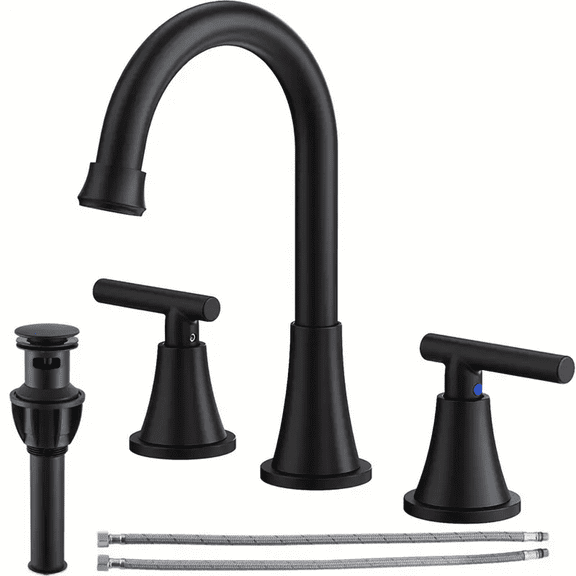 Black Bathroom Sink Faucet 3 Holes Widespread Vanity Mixer Faucet w Pop up Drain