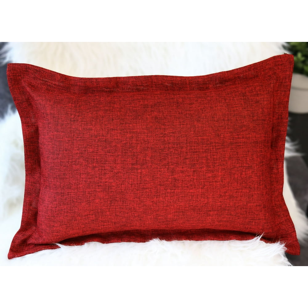 Aiking Home 12"x18" Solid Faux Linen Throw Pillow COVER, Burgundy