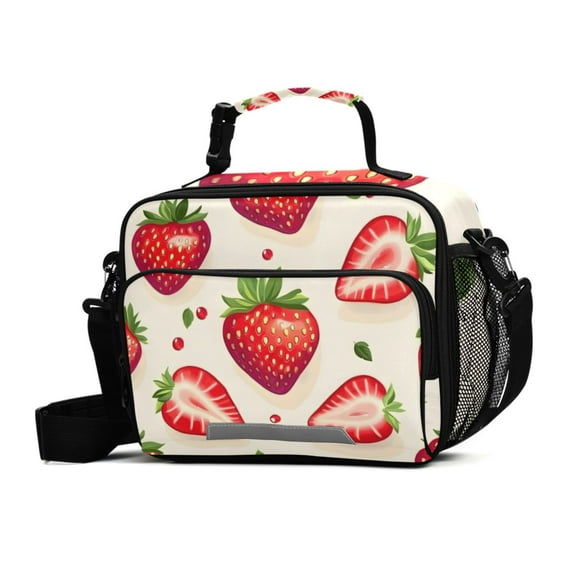ALAZA Strawberries Lunch Box Insulated Cooler Bag Reusable Tote Bags Shoulder Strap