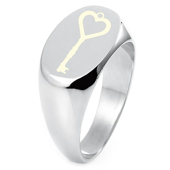 Sterling Silver Key to My Heart Engraved Oval Flat Top Polished Ring