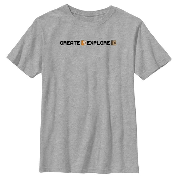 Boy's Minecraft Create Explore Alex and Steve Graphic Tee Athletic Heather Medium