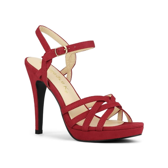 BLISSFUL STEP Sandales à Talons Aiguilles à Plateforme à Brides et Bride Arrière pour Femmes Rouge 8