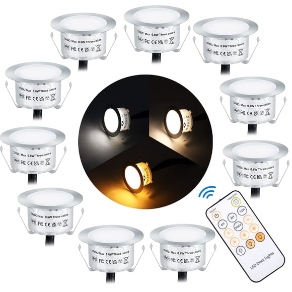 SMY Lighting Recessed LED Deck Light Kits with Remote Control, 10 Pack Dimmable Deck Lighting IP67 Waterproof 12V Outdoor LED Dec