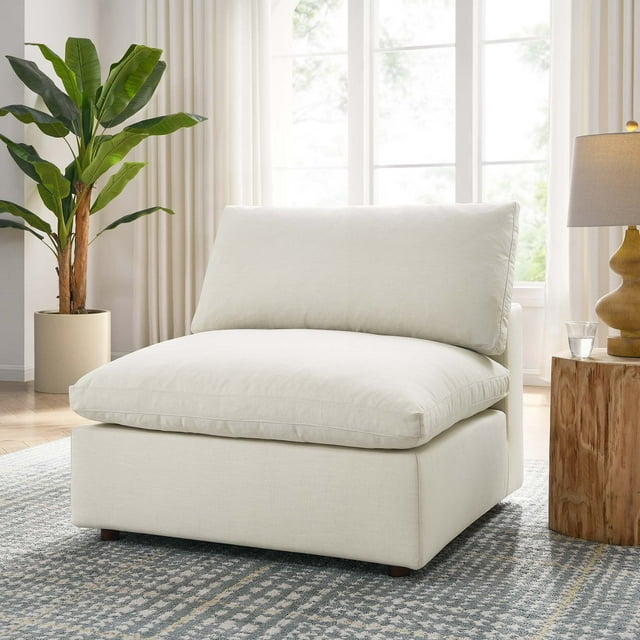 Modway Commix Down Filled Overstuffed Armless Chair, Light Beige