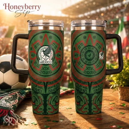 Mexico Soccer Fan Mug, 40oz Travel Tumbler With Handle, NO STRAW Included, Football Supporter Cup, Mexico Gift For Dad
