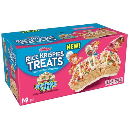 (3 Pack) Kellogg's Rice Krispies Treats Birthday Cake Crispy Marshmallow Squares 14 Ct 10.9 (Best Way To Cut Rice Crispy Treats)
