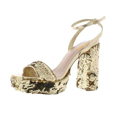 

XYD Women Bling Sequins Open Toe Platform Sandals Chunky High Heel Pumps Slender Ankle Buckle Strap Nightclub Shoes Size 13 Gold