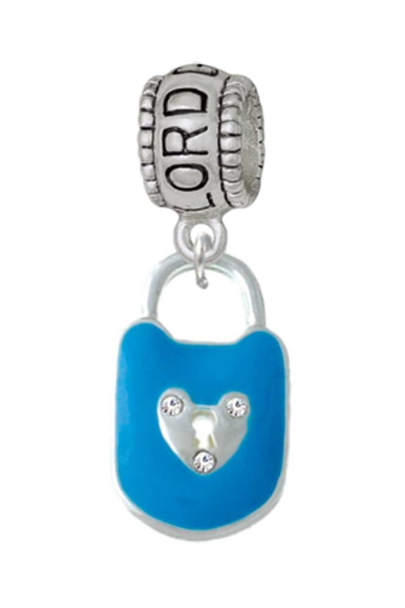 Hot Blue Enamel Lock with Clear Crystals Lord Guide Me Charm Bead