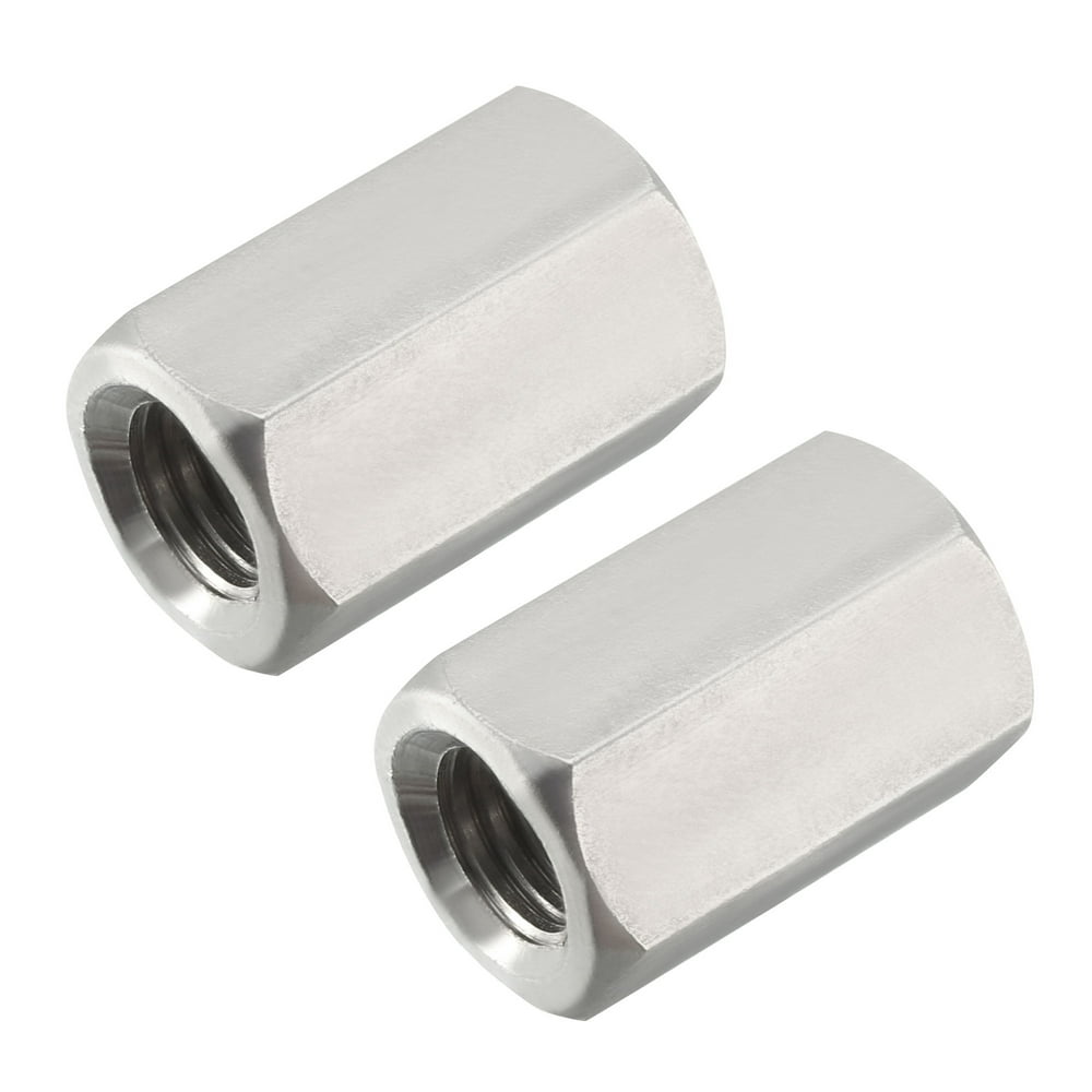 M12 30mm Length 304 Stainless Steel Metric Hex Coupling Nut, 2Pack