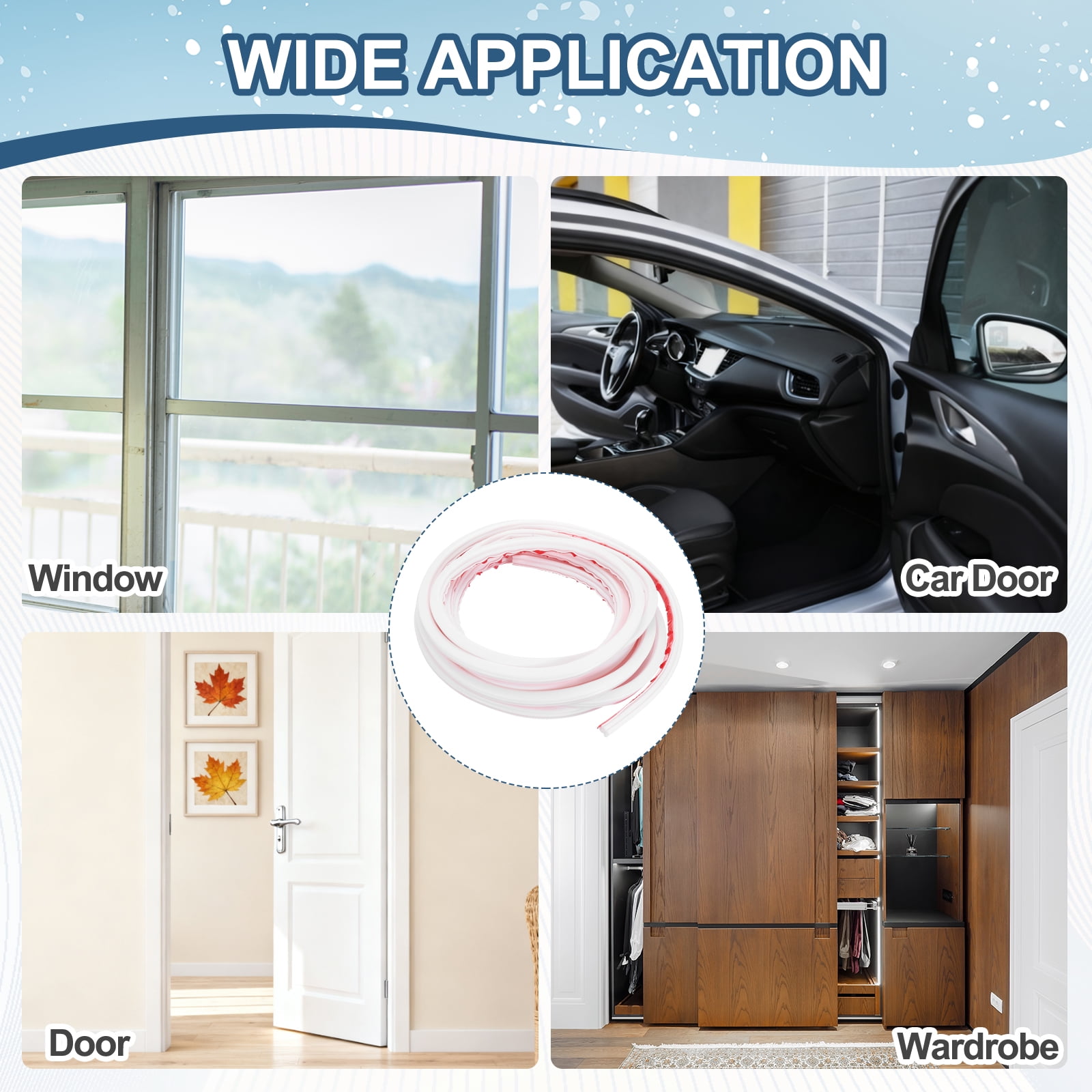 Uxcell Weather Stripping Seal Strip 16.4ft x 0.39" - 2 Pack D-Shape Self-Adhesive Soundproofing Windproof Rubber Door Seal Strip Fits 8-10mm Gap for Doors Windows Frame Gap Blocker, White