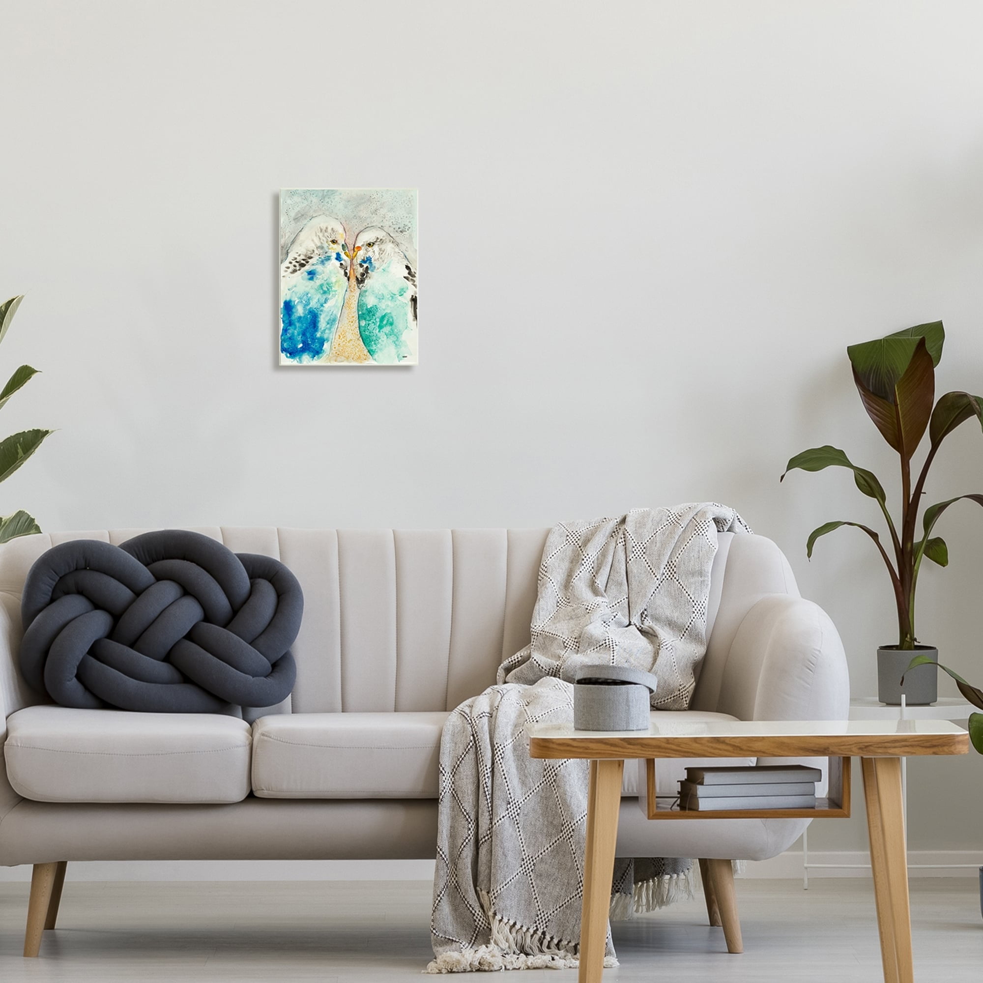 Stupell Industries Pair Blue Parakeets Birds Dotted Watercolor Detail Painting Unframed Art Print Wall Art, Design by Patti Mann