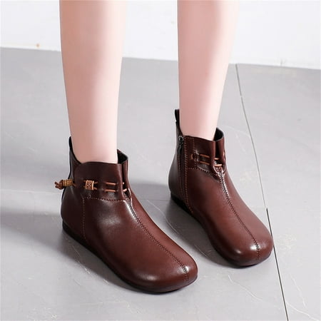 

eczipvz Womens Shoes Fashion Autumn Women Ankle Boots Round Toe Flat Soft Bottom Comfortable Zipper Solid Color Women Boots Nine (Brown 7.5)