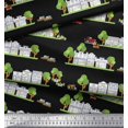 thumbnail image 2 of Soimoi Modal Satin Fabric Vehicles,Tree & Shops Architectural Printed Fabric 1 Yard 42 Inch Wide, 2 of 3