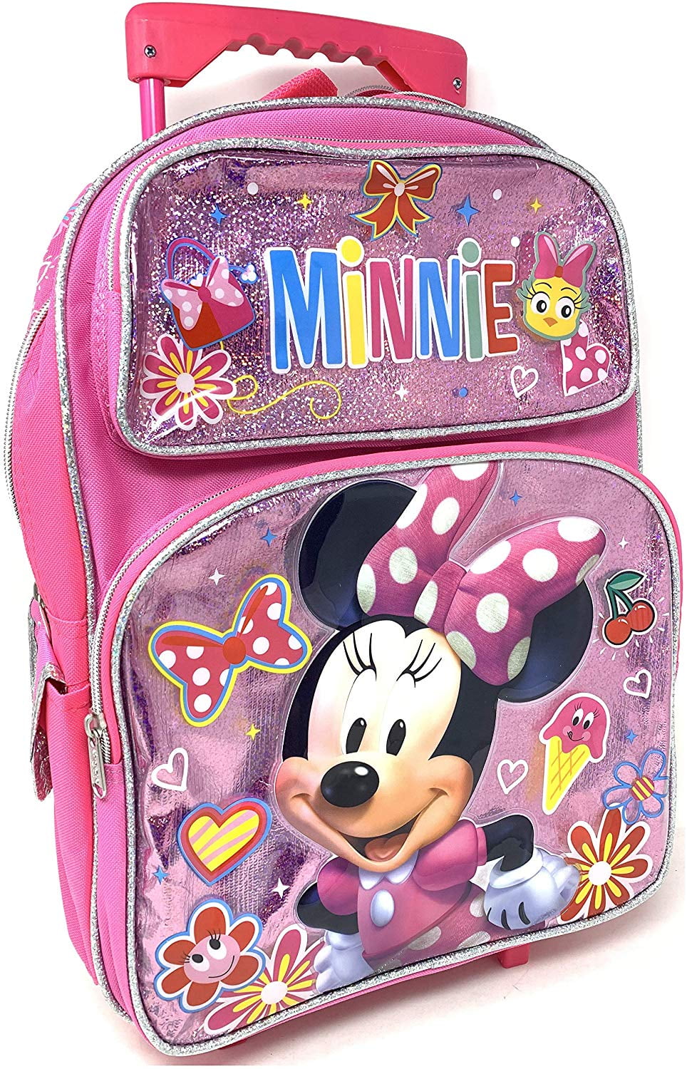 Disney Minnie Mouse Club House Pink 16" Back to School Rolling Backpack Bag! 