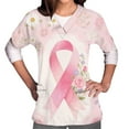 thumbnail image 3 of Scrub Tops for Women, V Neck Short Sleeve Blouse, Breast Cancer Awareness Bow Ribbon Print, Pocket Work Uniform, Soft Stretch Fabric, 3 of 6