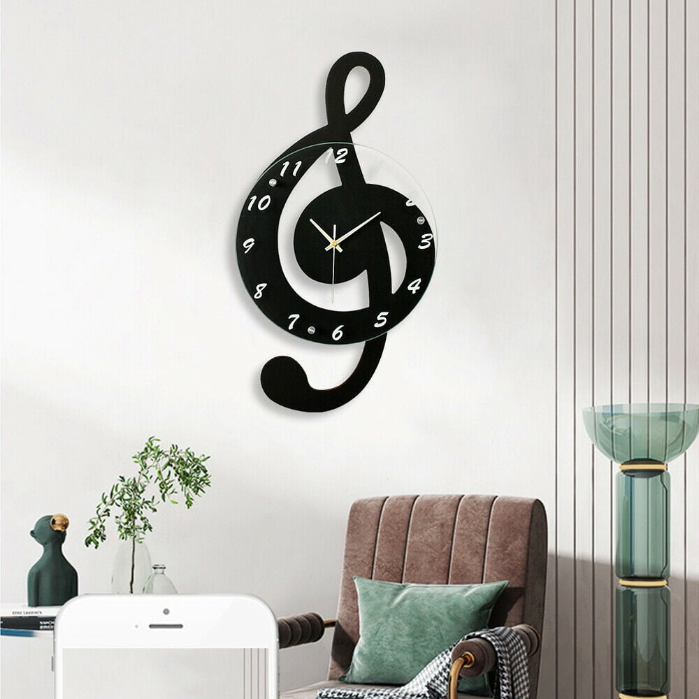 Miumaeov Black Wall Clock Musical Note Design Creative Electronic