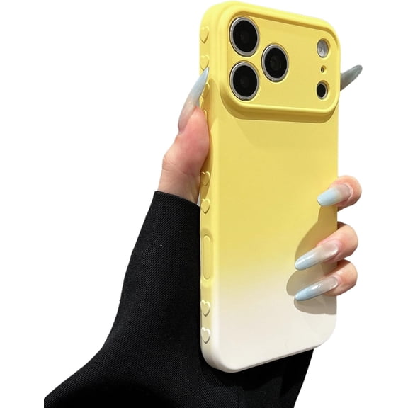Cute Love Heart Edge Gradient Silicone Phone Case for iPhone (Yellow,iPhone 15 Pro Max)