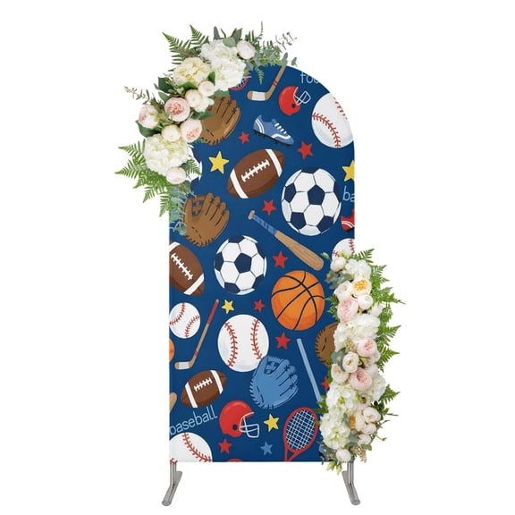 Ball Sports Arch Backdrop Cover 6.6FT, Navy Blue Spandex Fitted Stretchy Arch Stand Covers, Round Top Chiara Backdrop Cover for Wedding Party Birthday Baby Shower