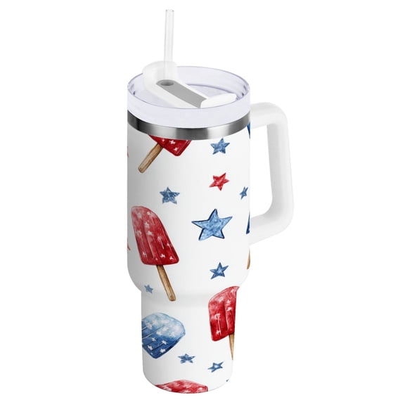 Stainless Steel Tumbler with Straw and Handle, Double Wall Insulated Tumblers, Red and Blue Popsicle