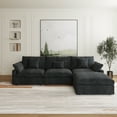 thumbnail image 1 of The Magic Home 3-Seater Cloud Modular L-Shaped Linen Sectional Sofa with Ottoman, Black, 1 of 11