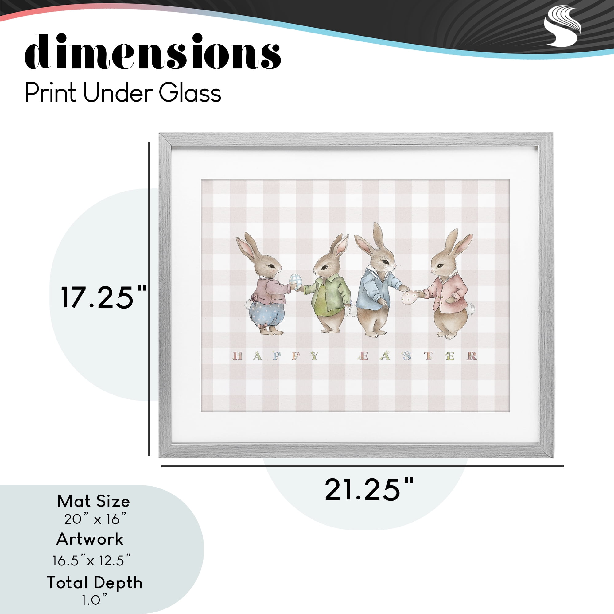 Stupell Industries Easter Bunnies Pink Gingham Gray Framed Print Under Glass, design by Leah Straatsma