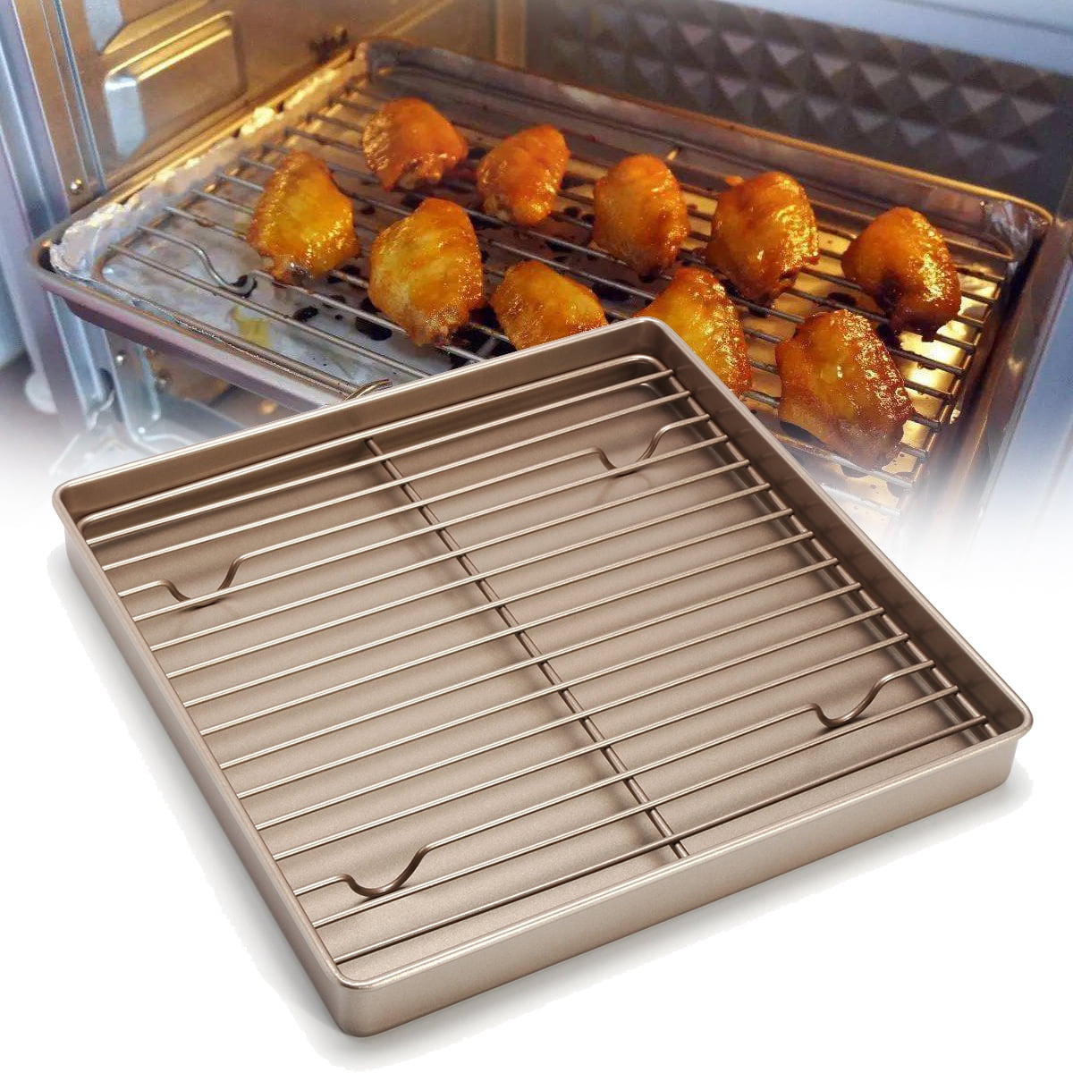 Stainless Steel Wire Cooling Rack & Nonstick Baking Cake Pan for Baking Cooling Cookies, Cakes