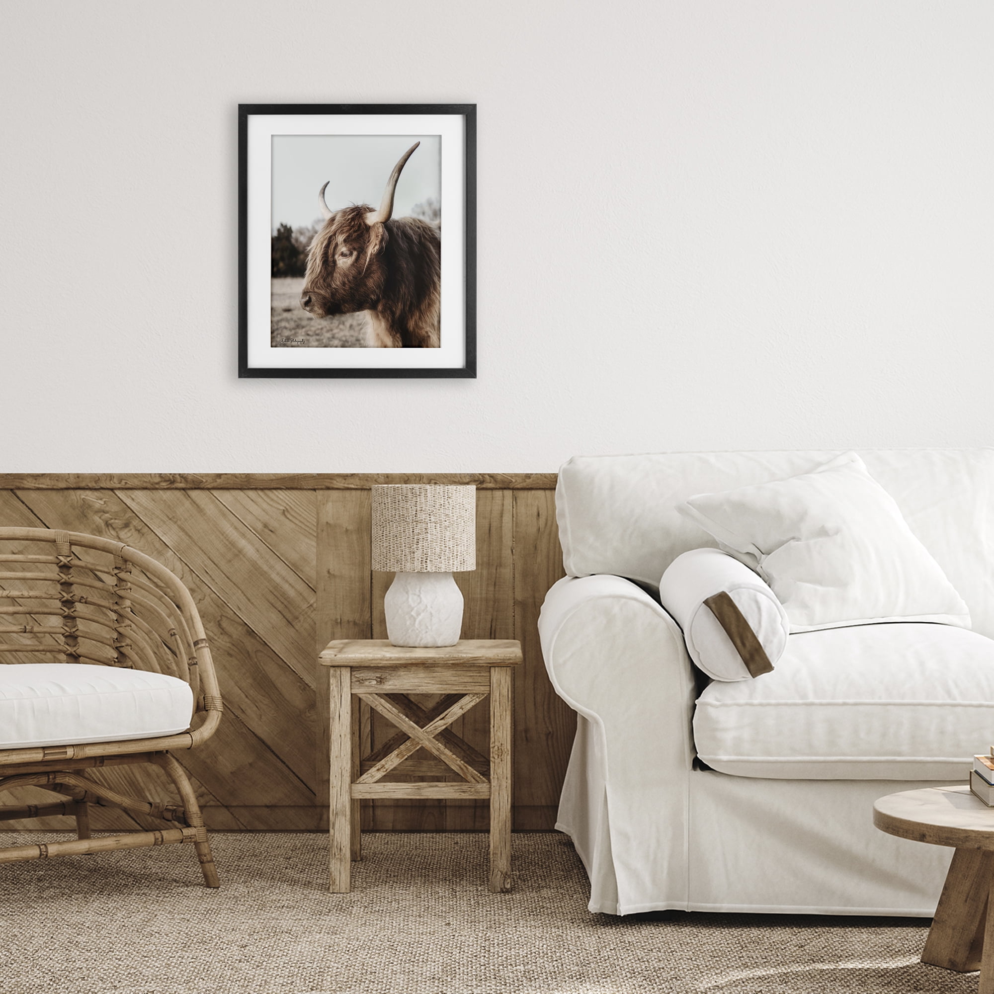 Stupell Industries Horned Cattle Peering Black Framed Print Under Glass, design by Dakota Diener