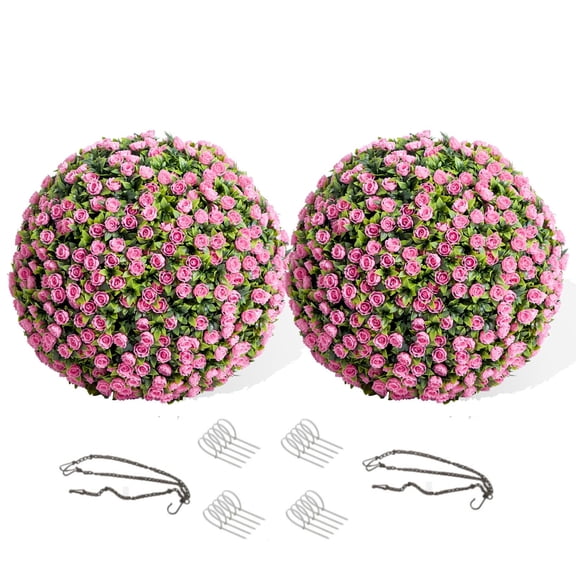 15.7" Artificial Topiary Balls Set of 2, Fake Topiary Rose Balls for Home Decor Indoor and Outdoor,Wedding,Party Decoration,Pink