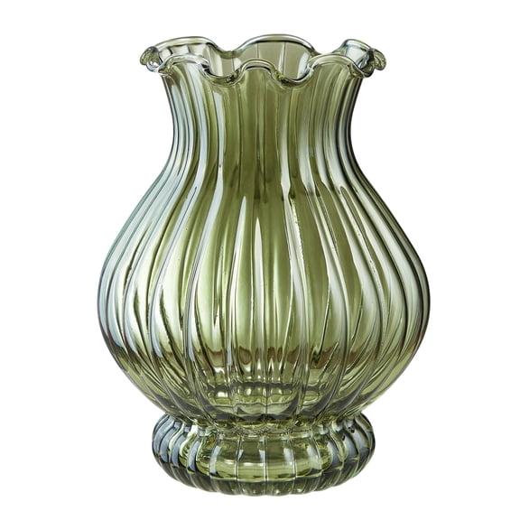 Stylehouse Wavy Edge Green Glass Vase