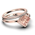 thumbnail image 2 of Boho & hippie 2.00 Carat Princess Cut Morganite And Diamond Moissanite Dainty Engagement Ring, Classic Wedding Ring, One Matching Band in 10k Solid Rose Gold, Gift For Her, Promise Ring, Bridal, 2 of 3