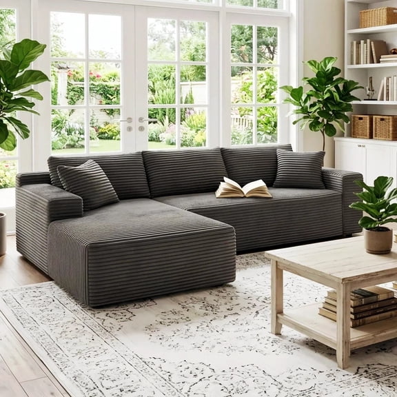 Cloud Sofa, 105" Couches for Living Room, L-Shaped Modular Sectional, No Assembly Boneless Deep Seat, Gray Corduroy