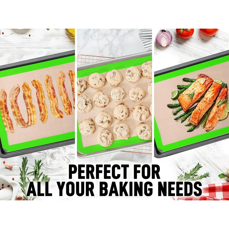 Zulay Kitchen (2 Pack) Reusable Silicone Baking Mat Sheet Set - Green