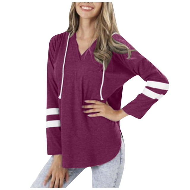 Moda Mujer Casual Impreso Cuello en V Manga larga Otoño Blusa con capucha Tops Pompotops FGAJ22756