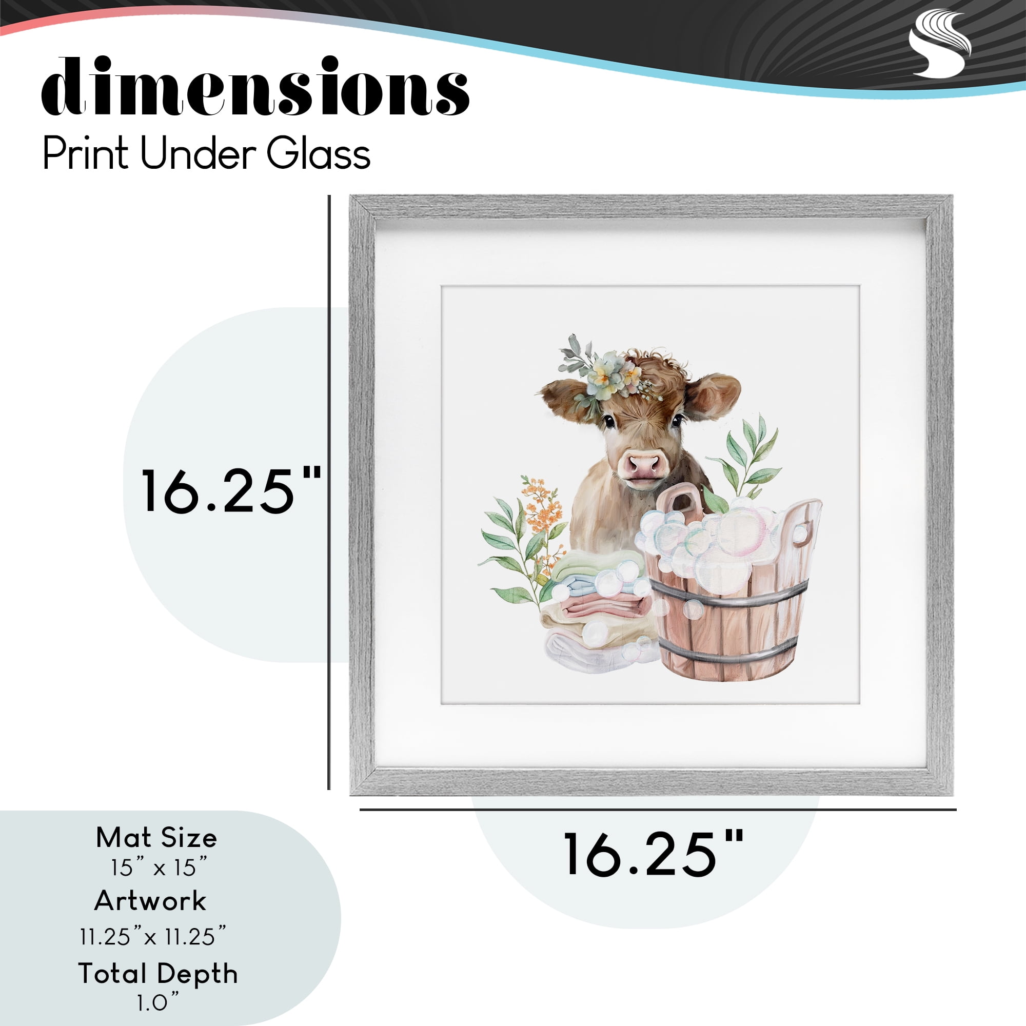 Laundry Day Baby Cow Gray Framed Print Under Glass, design by Kim Allen