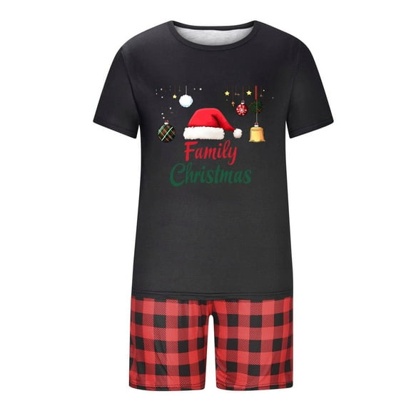Mifsaly Funny Christmas Pajamas Family Matching Sets Xmas Letter Print Pjs 2 Piece Crewneck Short Sleeve Pullover Sleepwear Nightwear Festival Baggy Plaid Shorts Pants 2025 Holiday Homewear